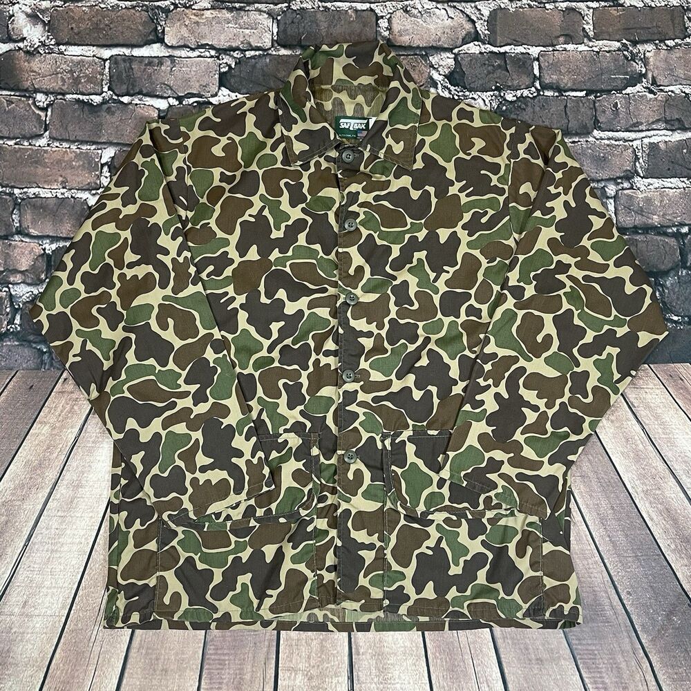 Vintage SafTBak Frog Skin Duck Camo Button Down Hunting Shirt Mens Size XL Rare